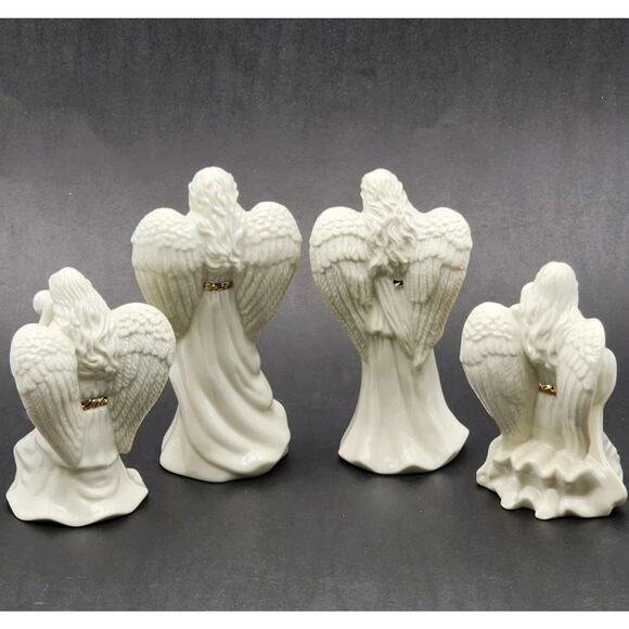 Lenox Porcelain Angels Set of 4 Musical & Praying Figurines White w/ Gold Accent - Picture 4 of 15